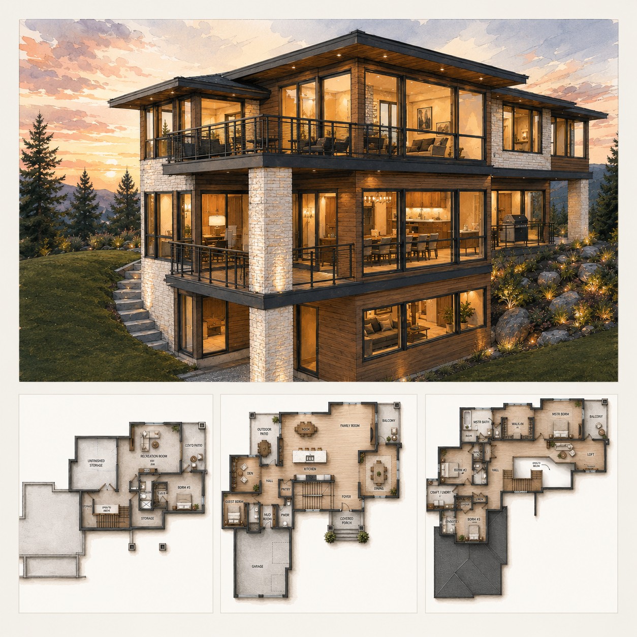 Residential design inspiration showing the character and form of a custom home.