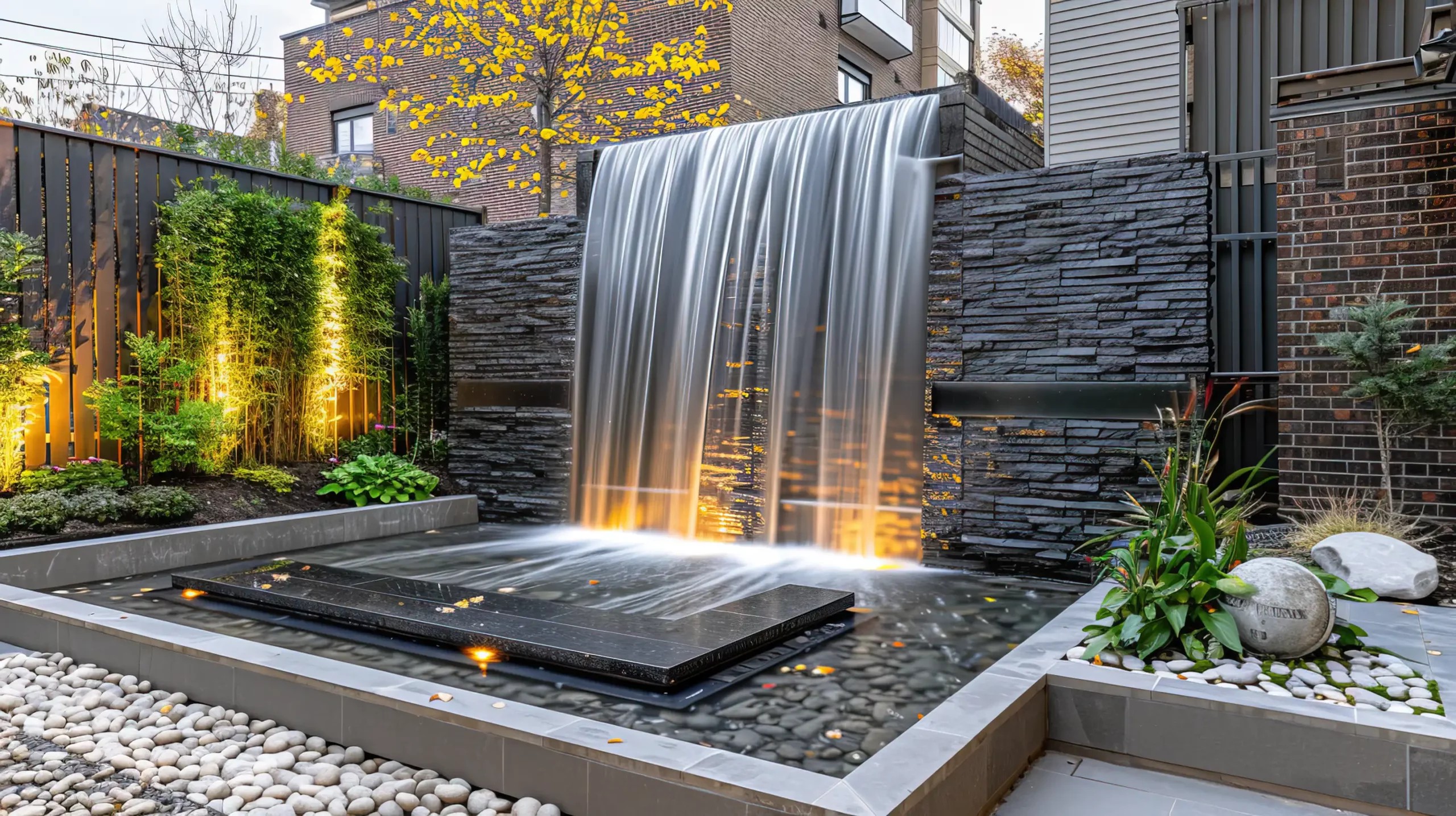 Custom home exterior with covered patio, landscaping, and outdoor seating