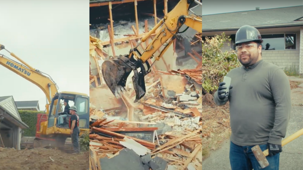 Atera Homes crew demolishing an old Bellevue house to prepare for a new custom home