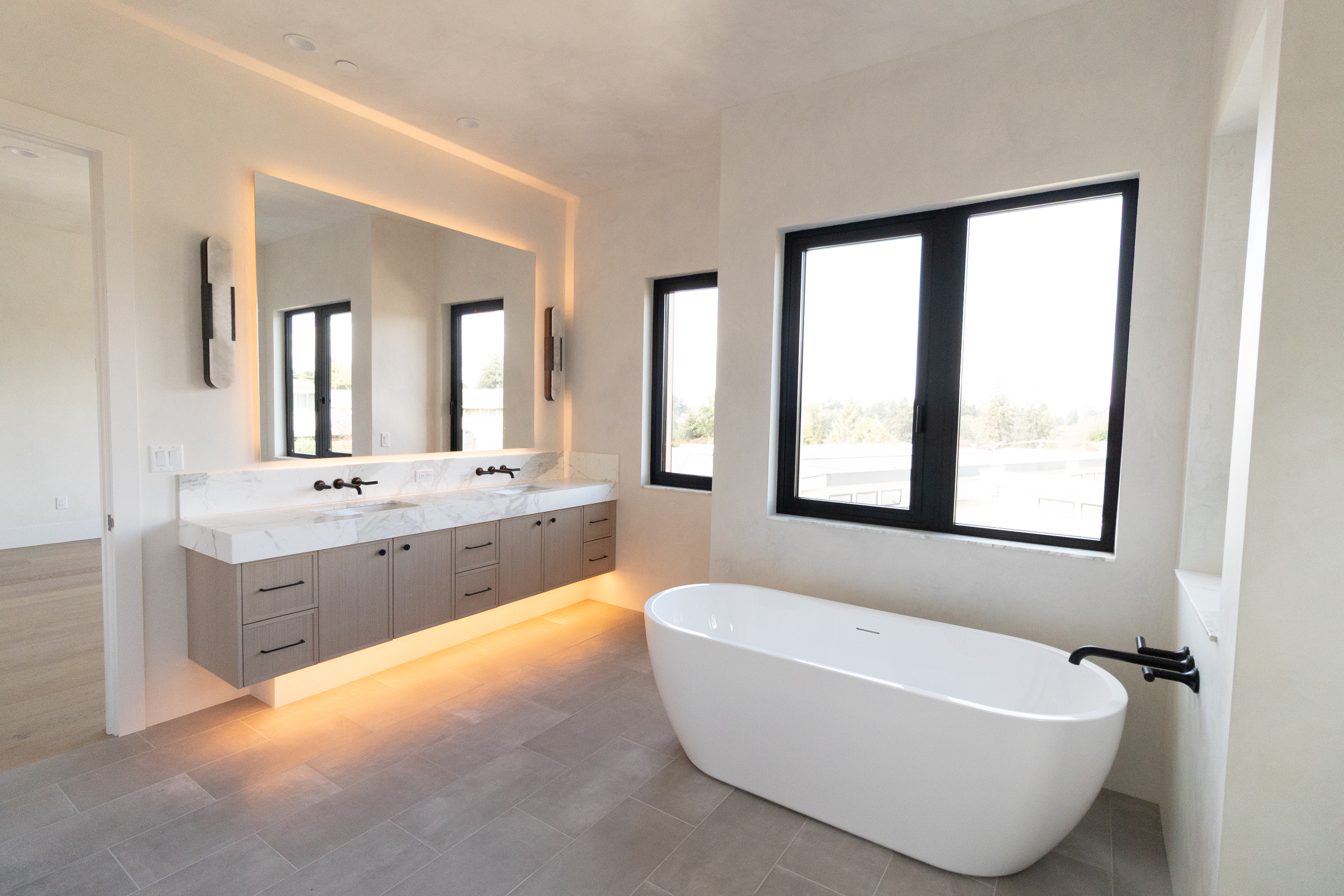 Elegant custom home interior with open-concept living room and kitchen