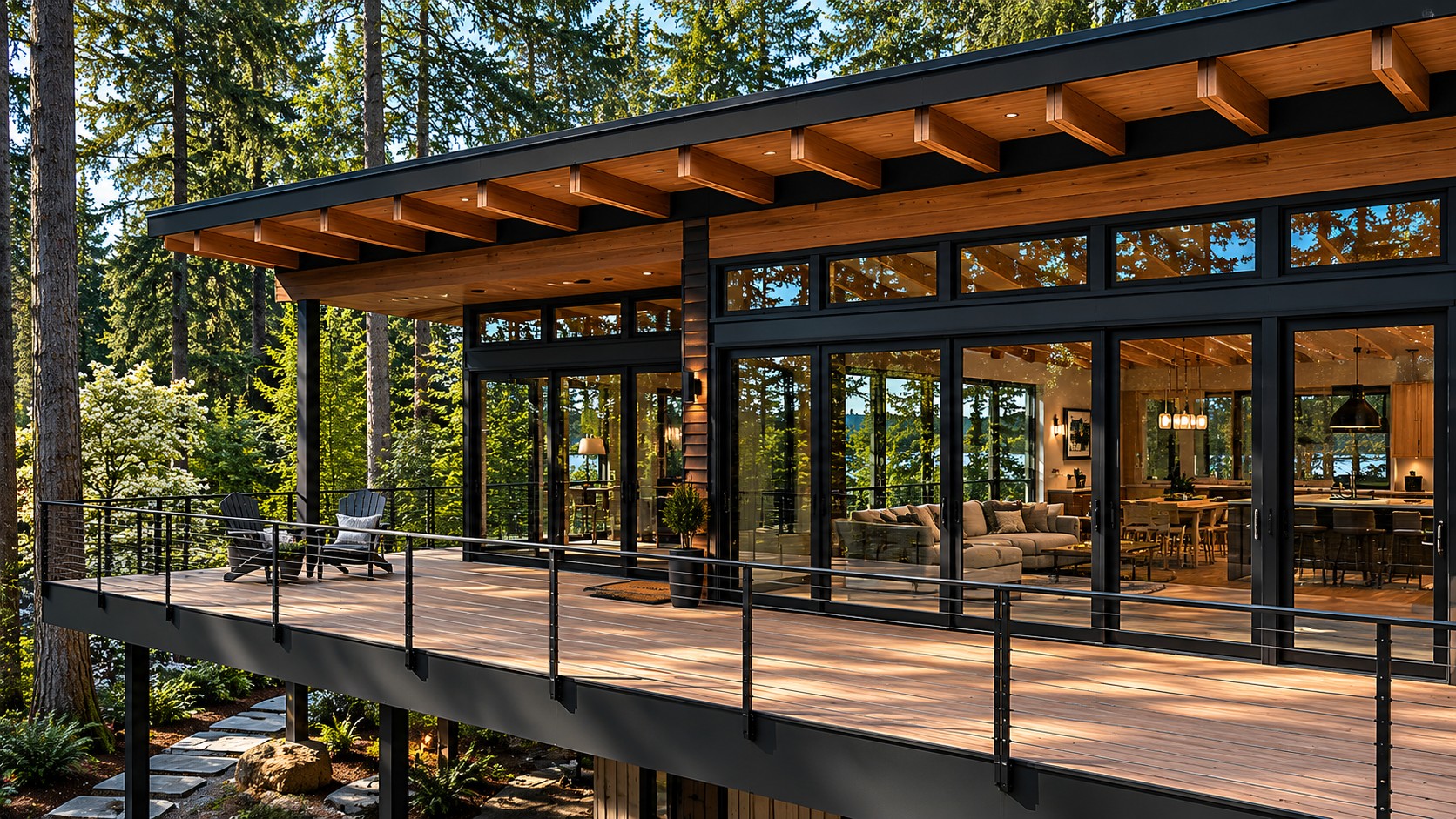 Luxury custom home in Bellevue, WA with modern architecture and large windows