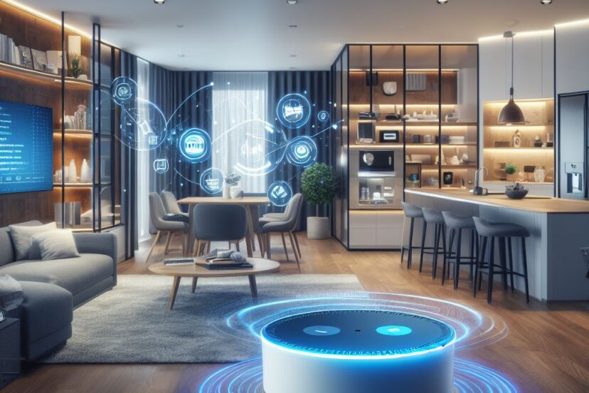 Modern living room featuring integrated smart home technology