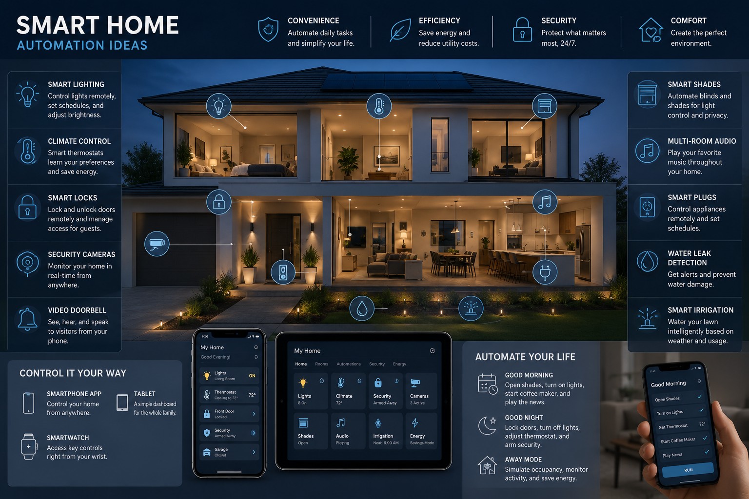 Smart home automation dashboard on a wall-mounted screen