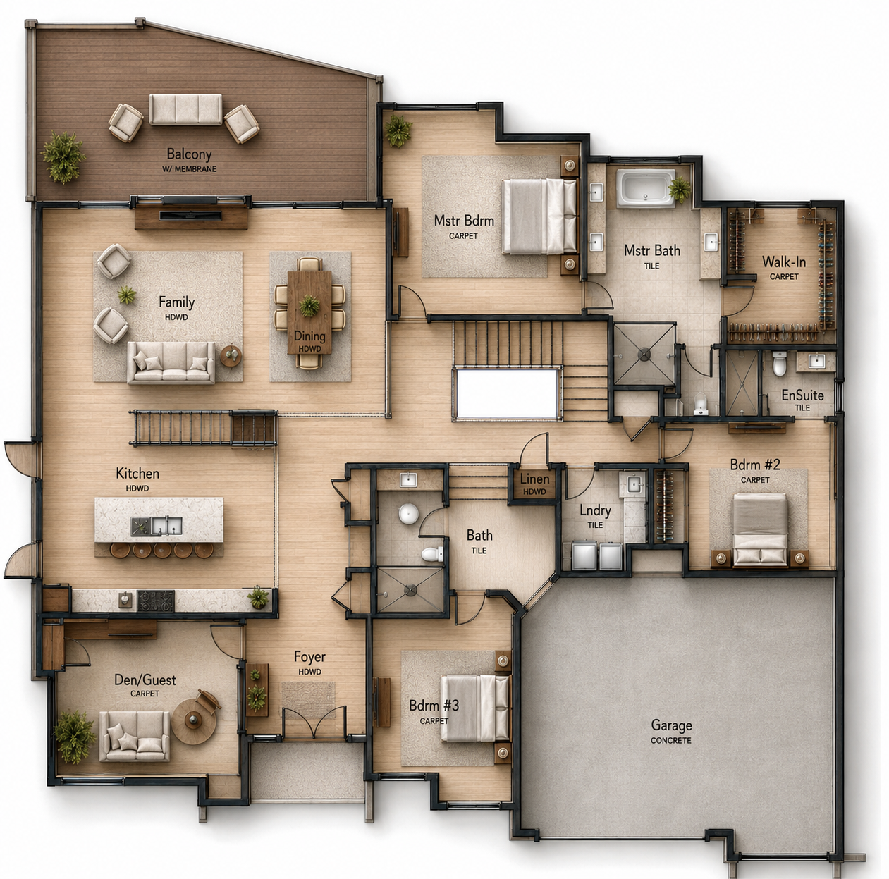Lower floor (daylight basement) plan for China Creek Lot 219.