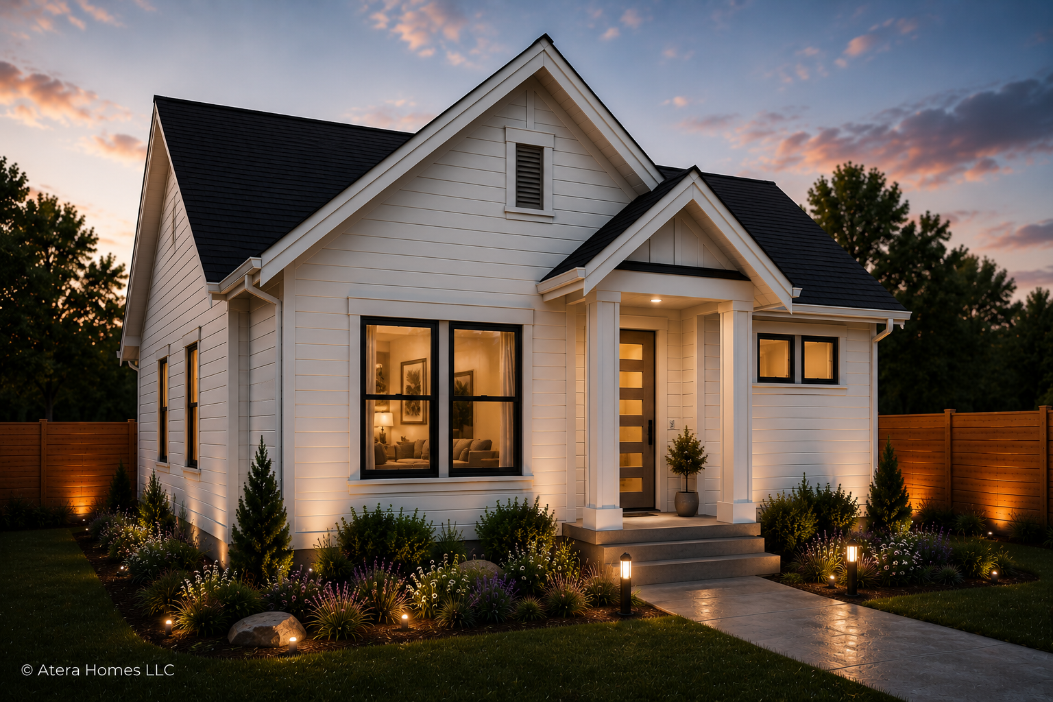 Driveway and front approach to the backyard cottage.