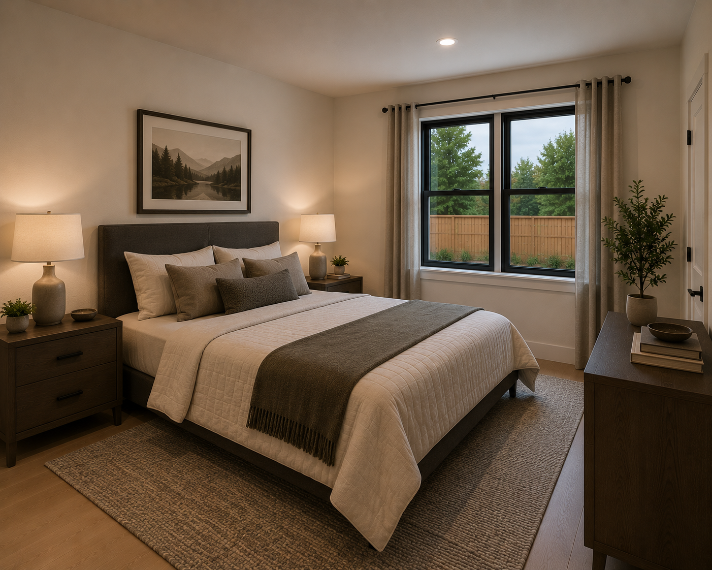 Bedroom interior in Hu Backyard Cottage.